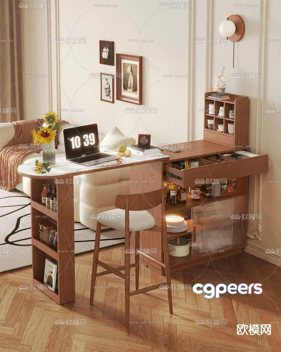 Medieval style bar dining bar sideboard 3D model
