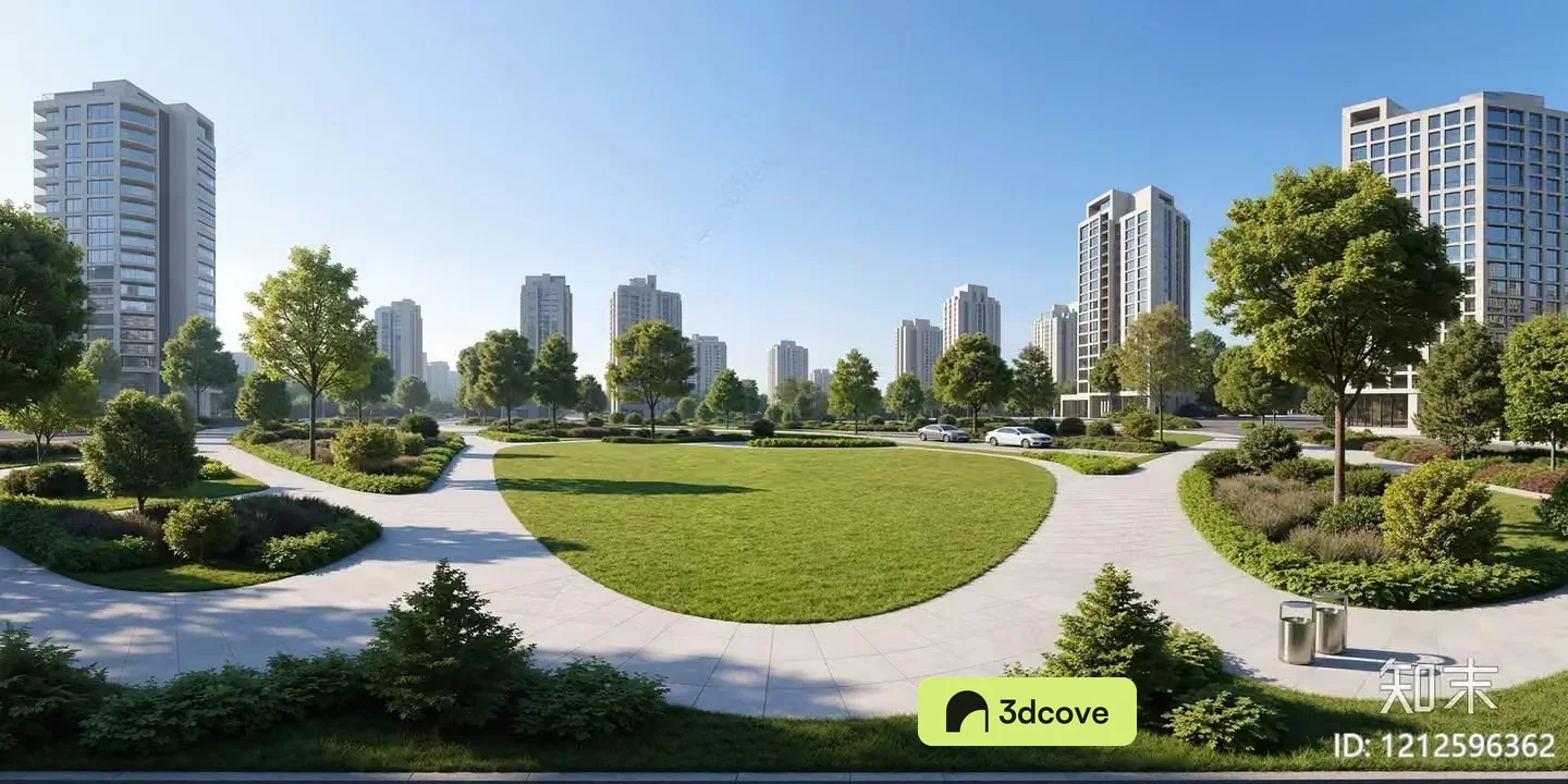 A Large Open Green Space With Tall Buildings In The Background