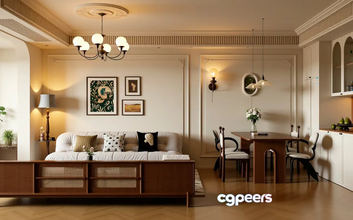 A Blurry Image Of A Living Room With A Couch Table And Chairs 3D Model – 10431 – VRAY Render