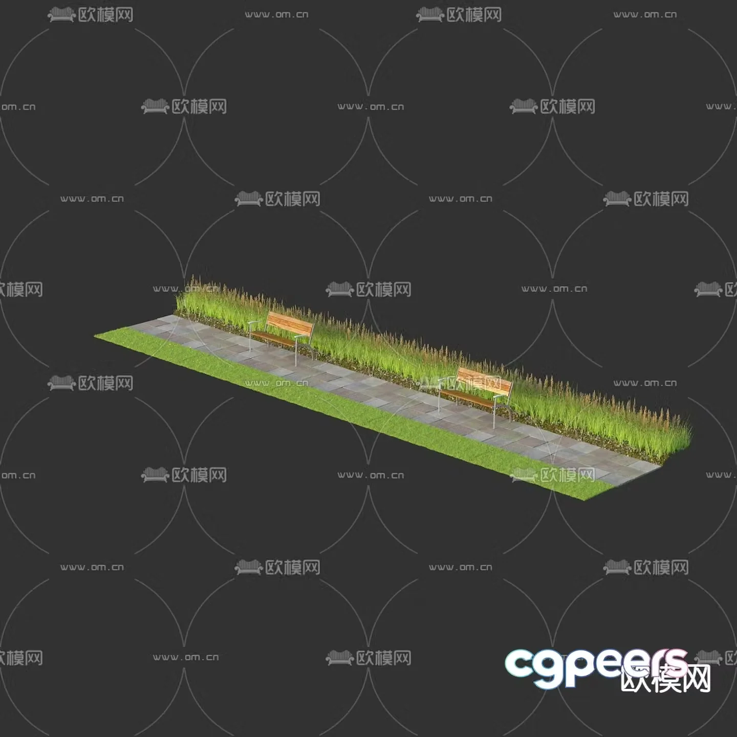 Park Plaza Sketch Flower Lawn Floor Tiles 3D Model