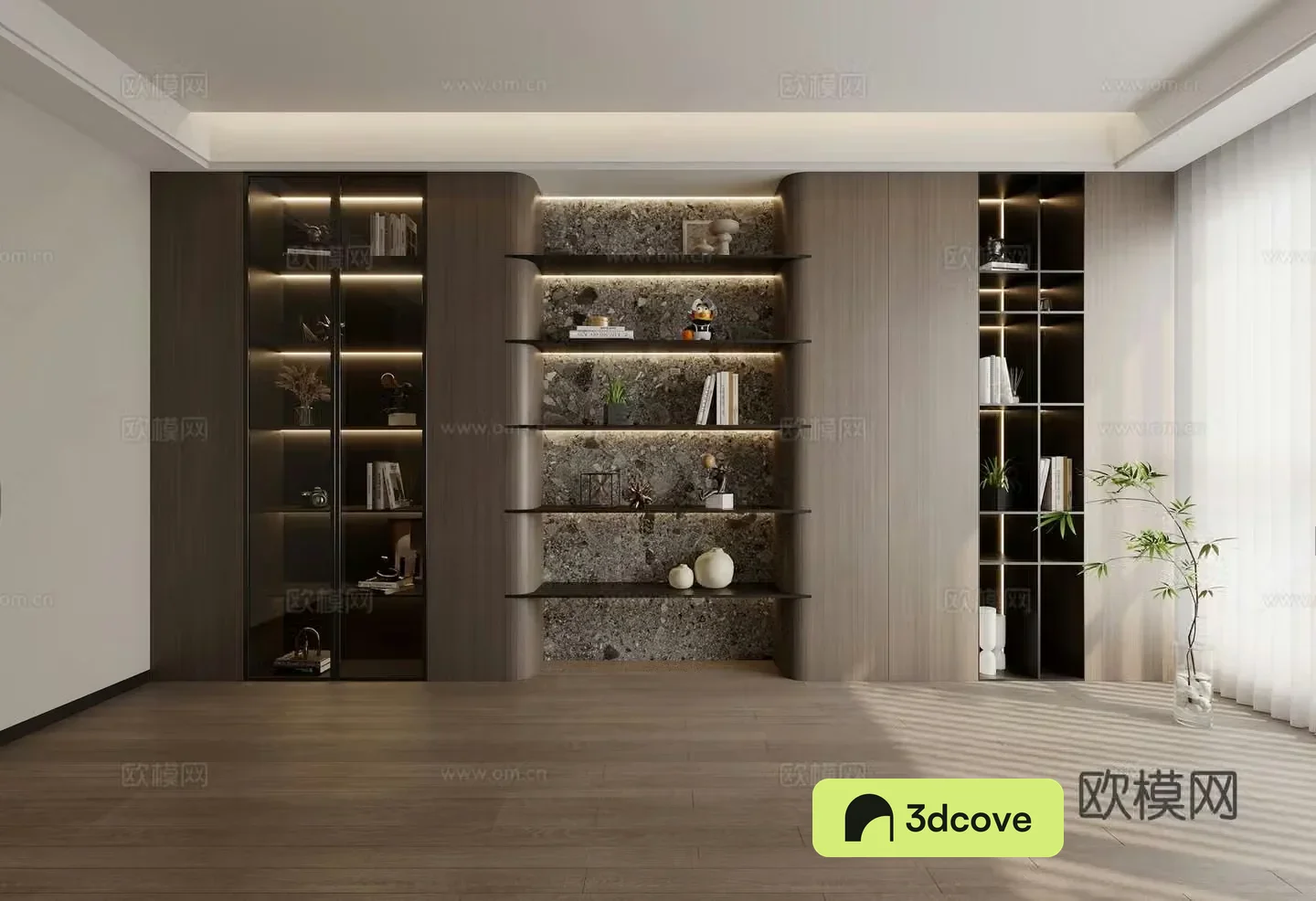 Modern bookcase Bookshelf Book ornaments Potted venetian blind