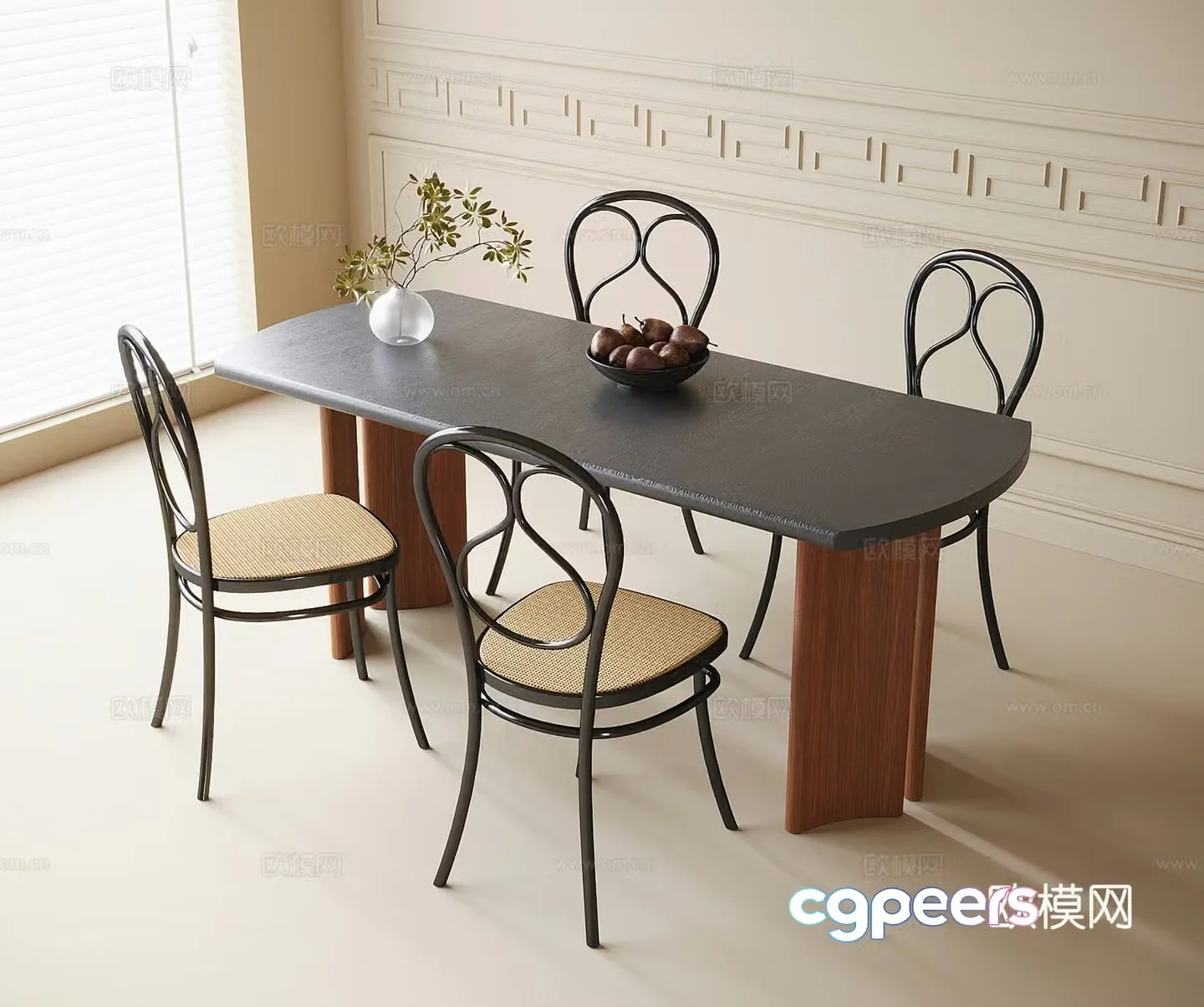 French dining table and chairs bar dining table 3d model