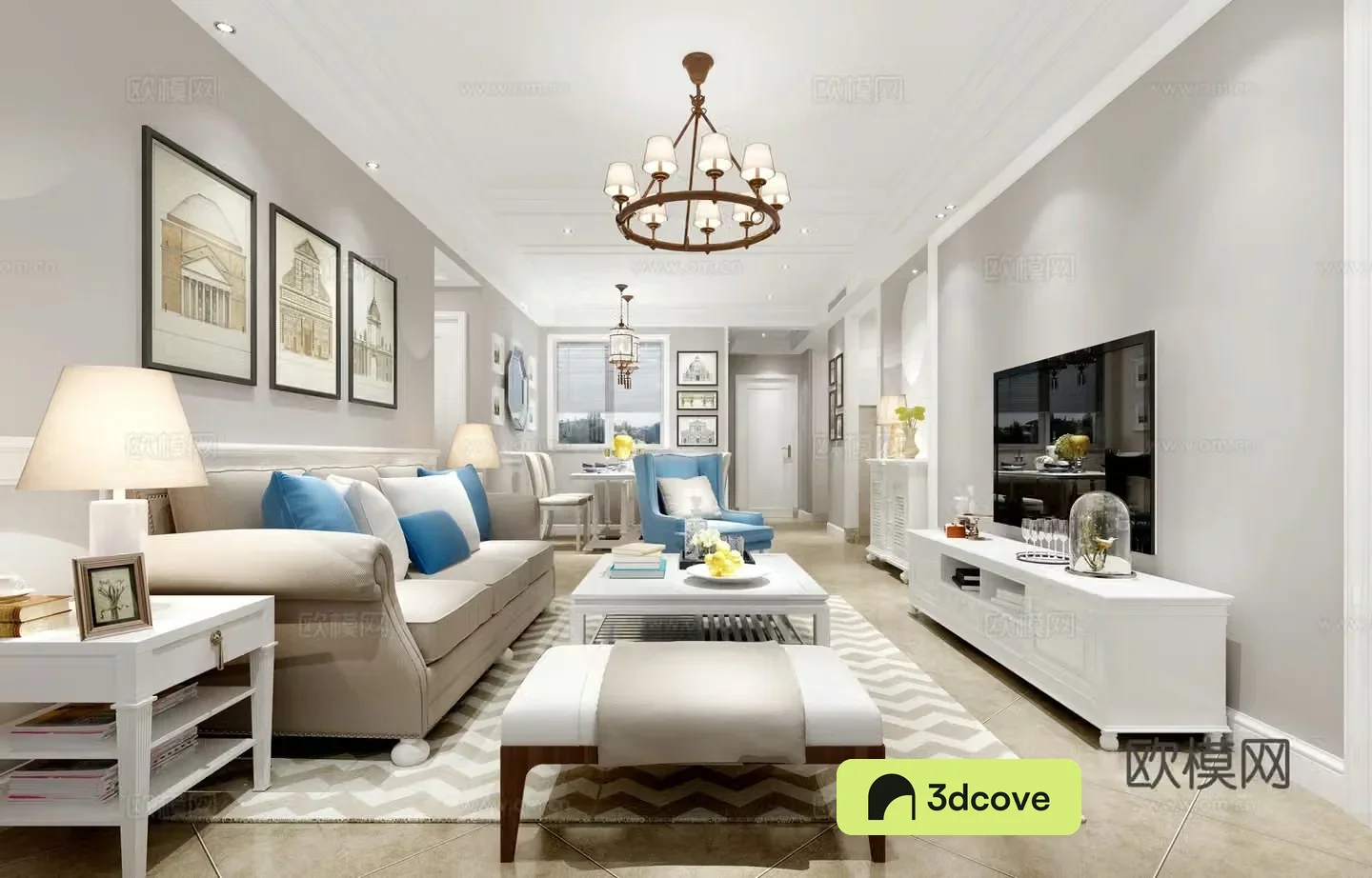 Simple American living and dining table chair sofa coffee table chandeliers desktop ornaments hang paintings