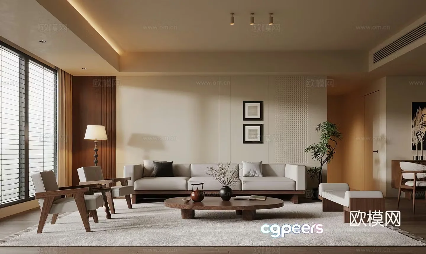 Middle-aged living room sofa coffee table combination 3D model