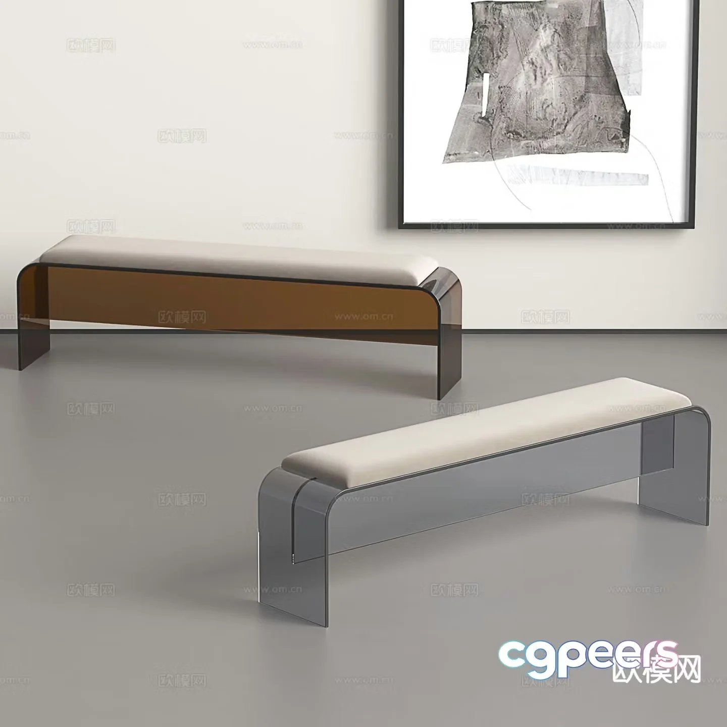 Modern acrylic bench shoe changing stool sofa stool 3d model
