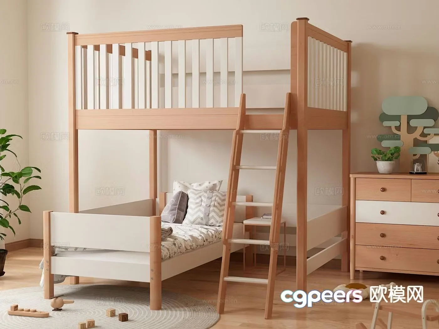 Modern children’s room bunk bed 3d model