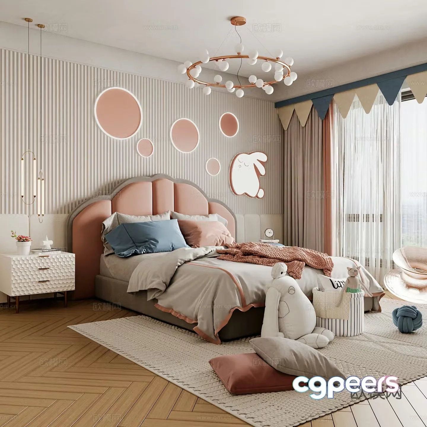 Modern children’s room boy’s room girl’s room children’s bed children’s wardrobe children’s desk 3d model