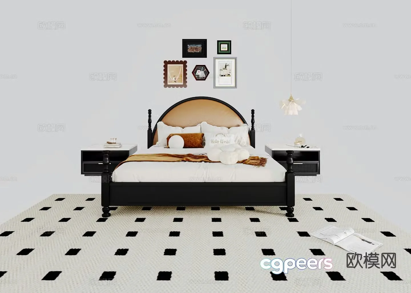 Medieval style retro bed double bed 3d model