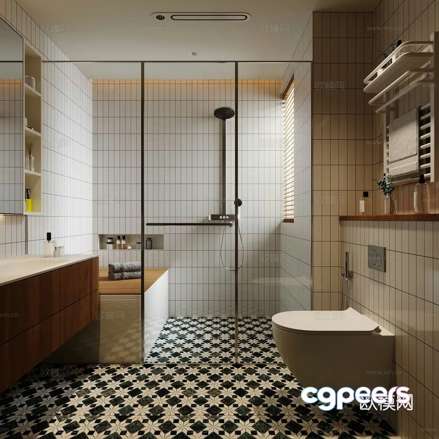 Modern log bathroom wall-mounted toilet electric towel rack hanging wash basin sweat steam room wet and dry 3D model