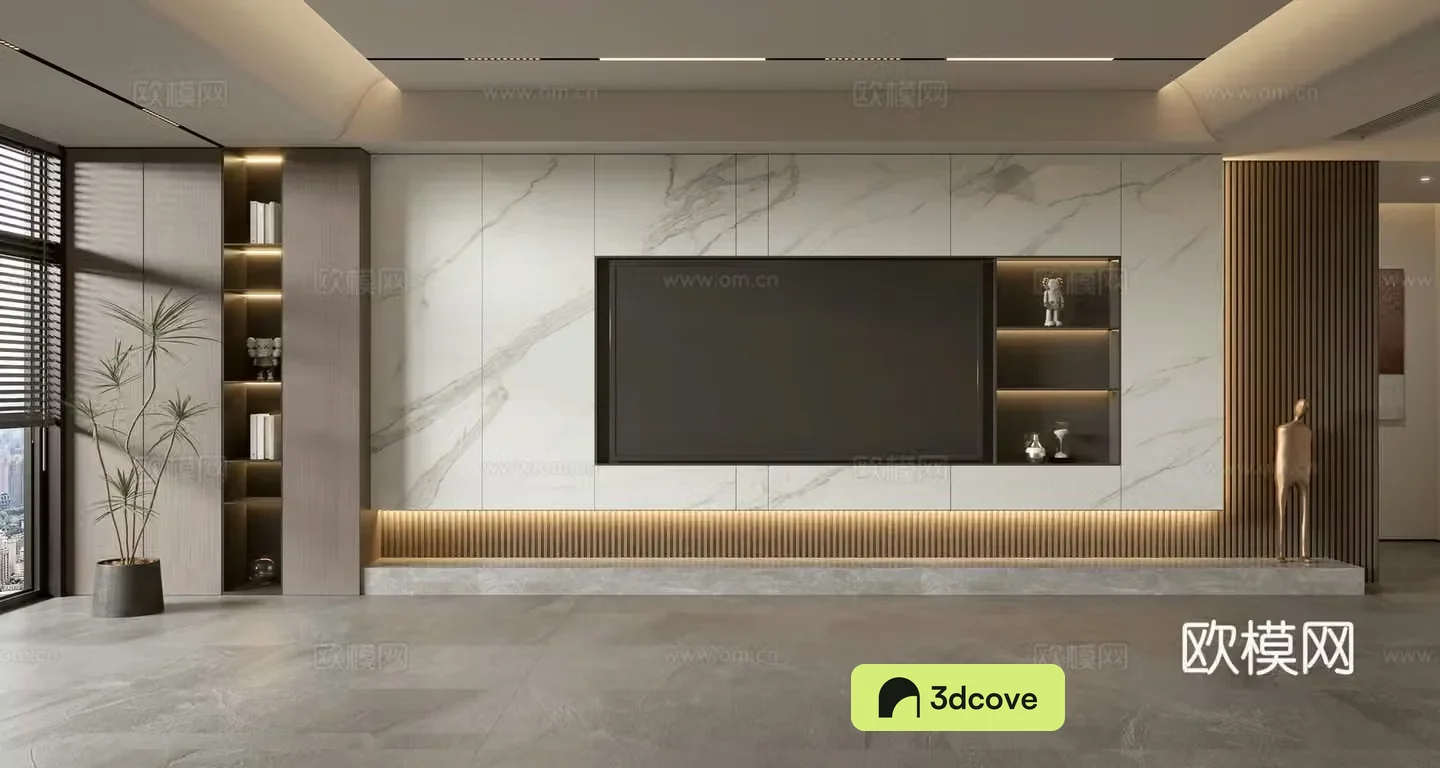 Modern minimalist TV background wall full of TV cabinet