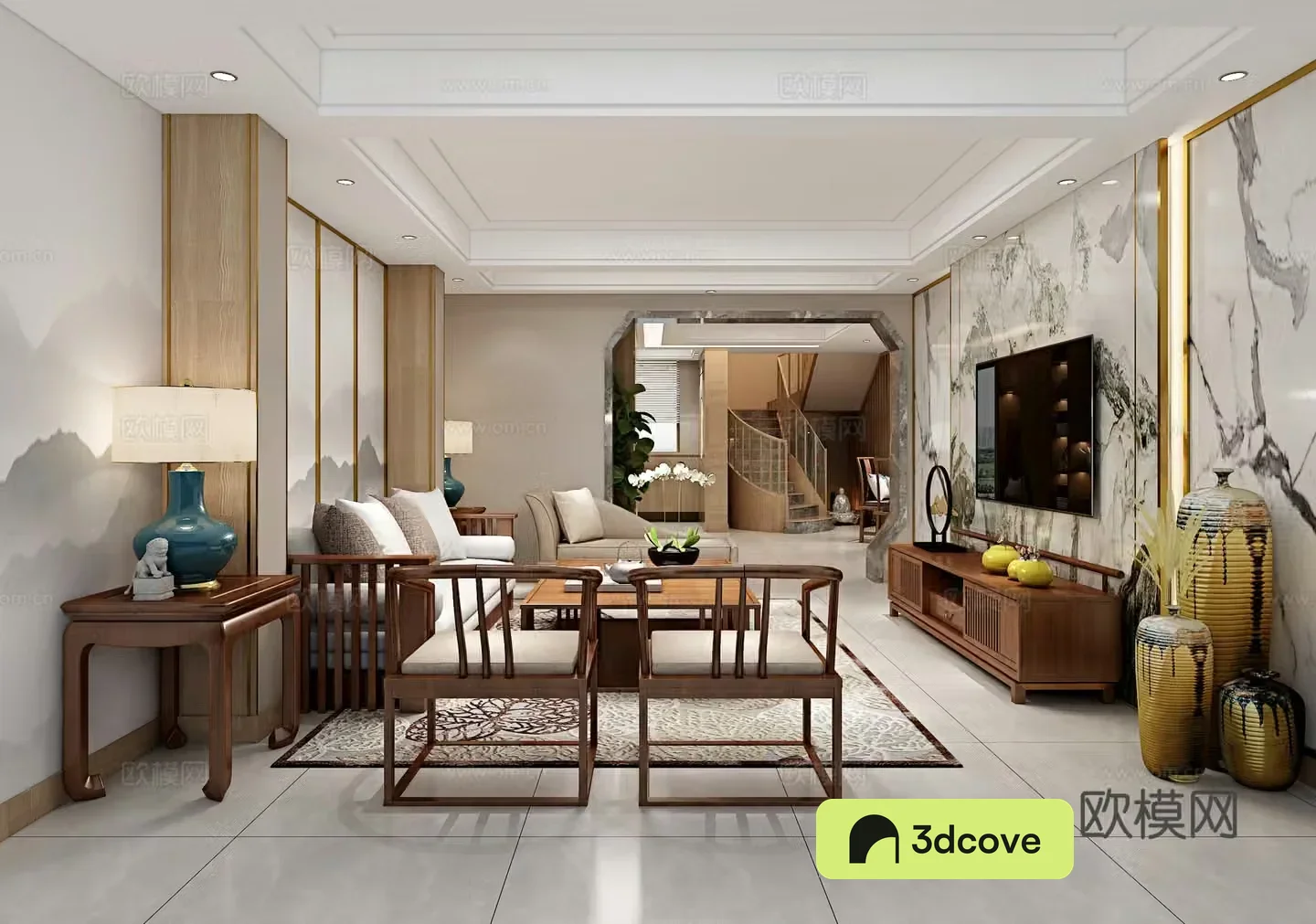 New Chinese style living and dining room