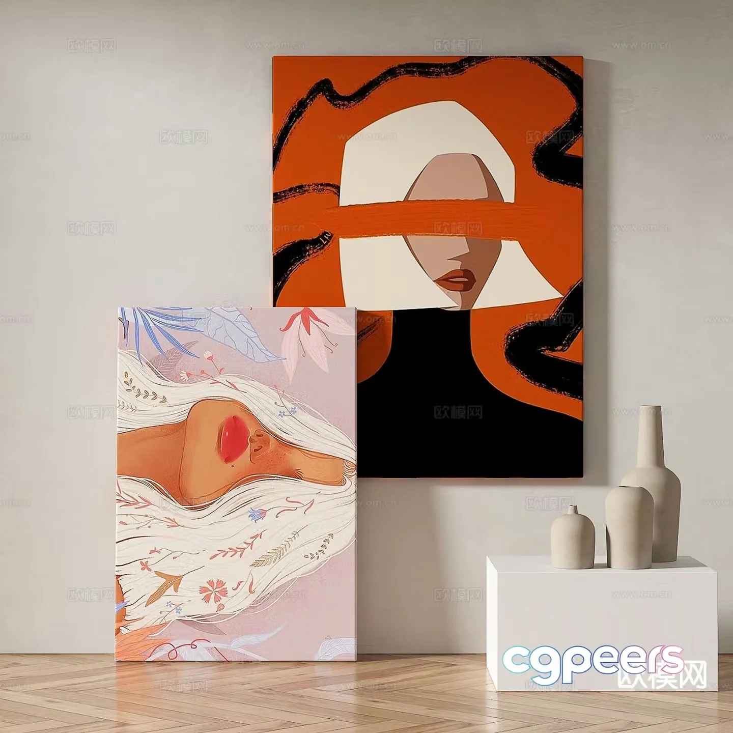 Modern figure painting decorative painting 3d model