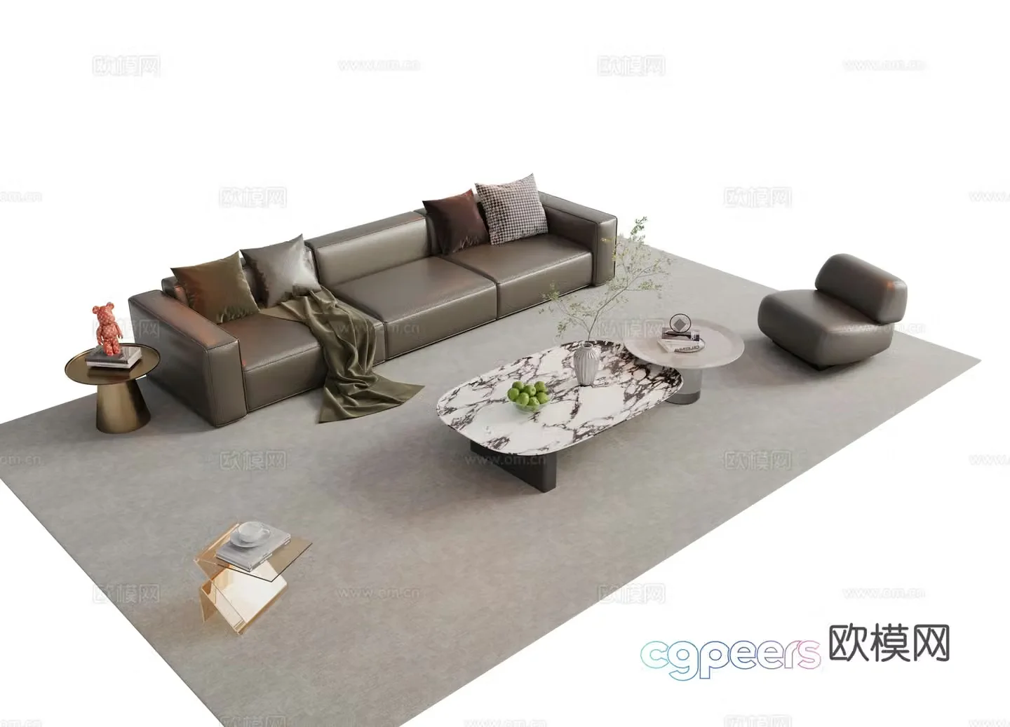 Modern Italian sofa combination Sofa coffee table combination Italian living room sofa decoration ornament cloth 3D model