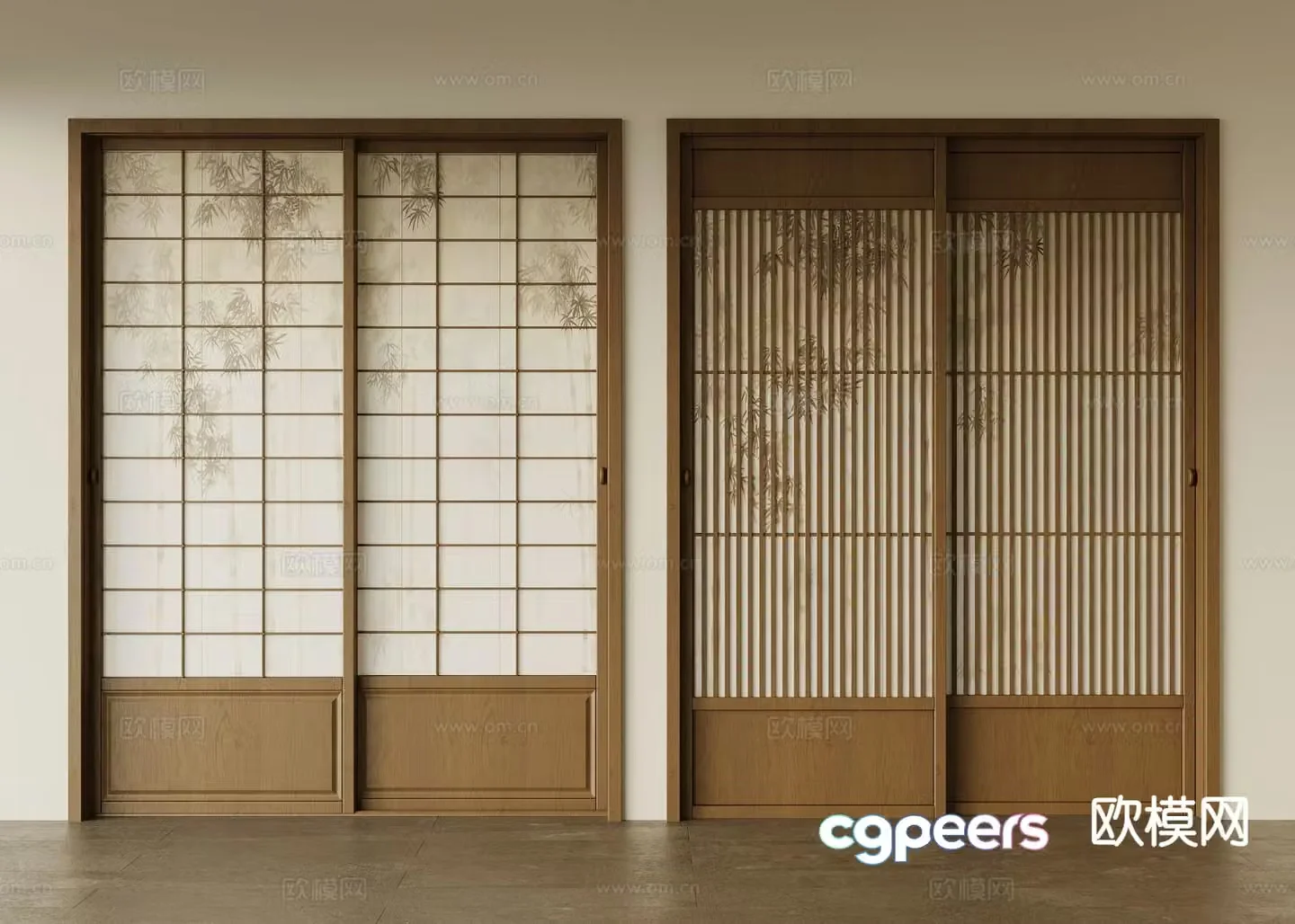Middle style sliding door glass door paper door 3d model