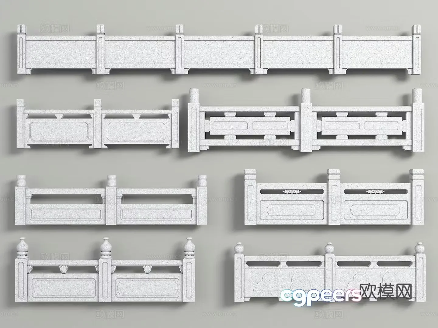 Chinese style stone railing bridge railing river guardrail stone railing 3d model