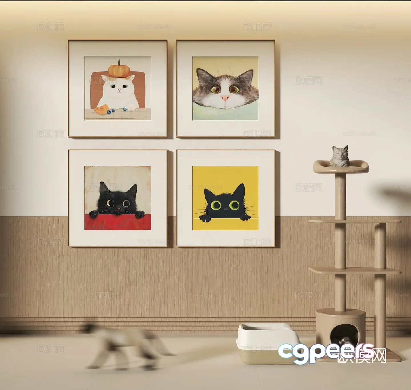 Modern cat nest Cat climbing frame Animal decoration hanging painting 3d model