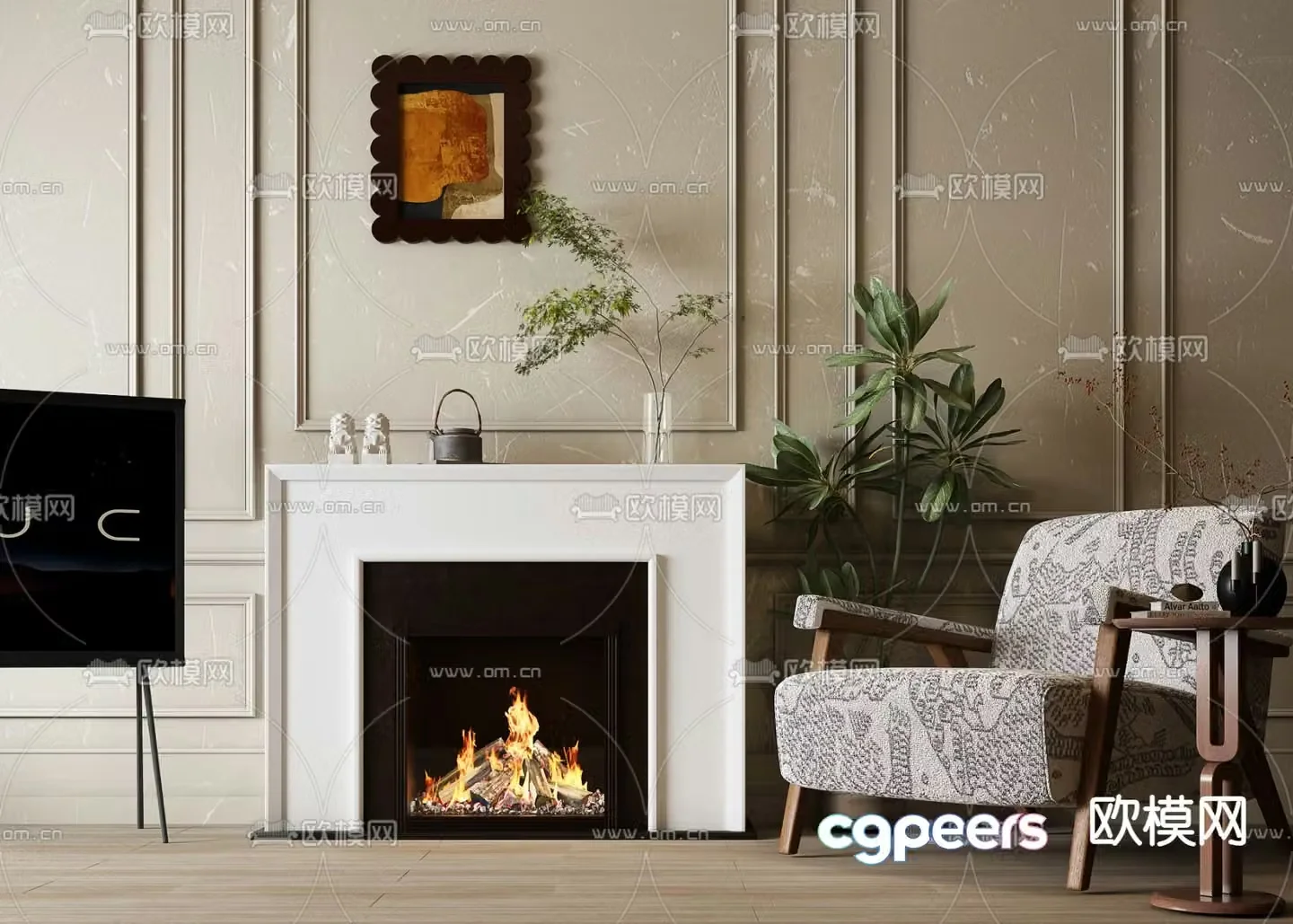 American Fireplace Flame 3d Model
