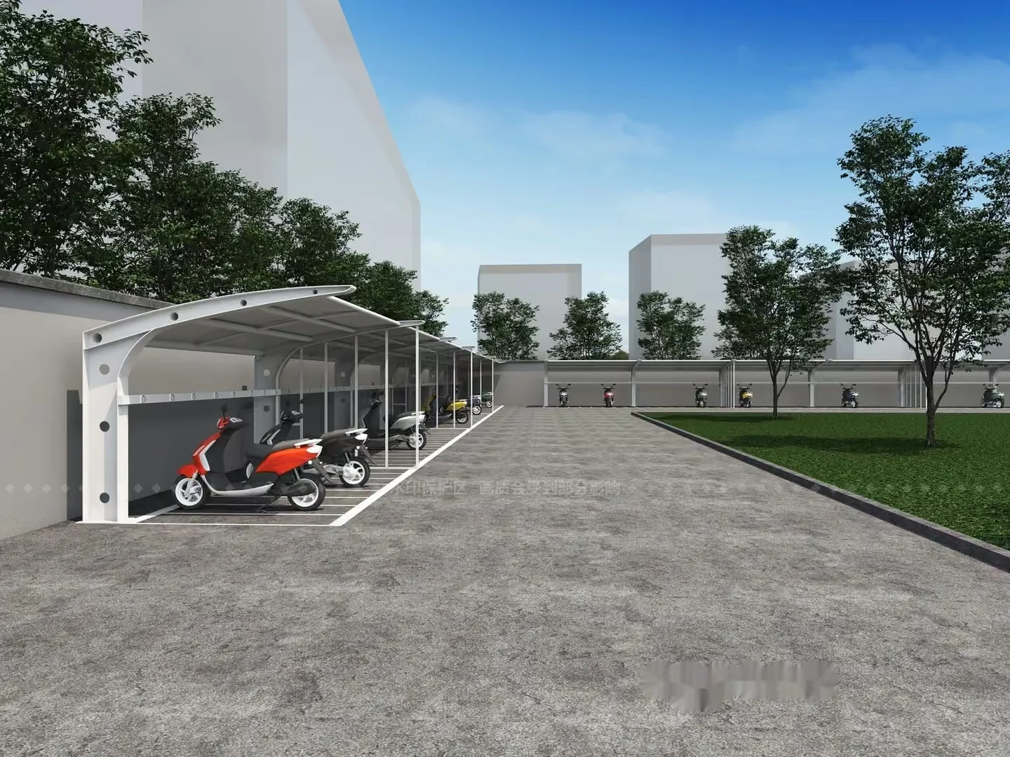 A Parking Lot With A Covered Area 3D Model – 12613 – CORONA Render