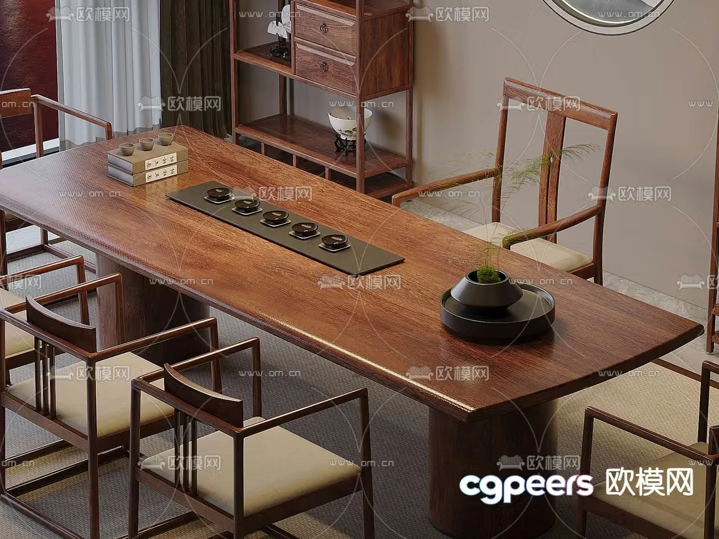 New Chinese style tea table and chairs tea table 3d model