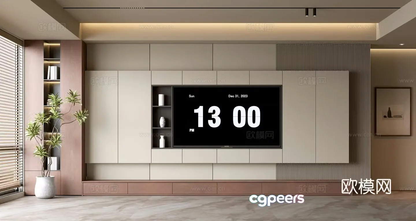 Middle-aged TV background wall 3d model