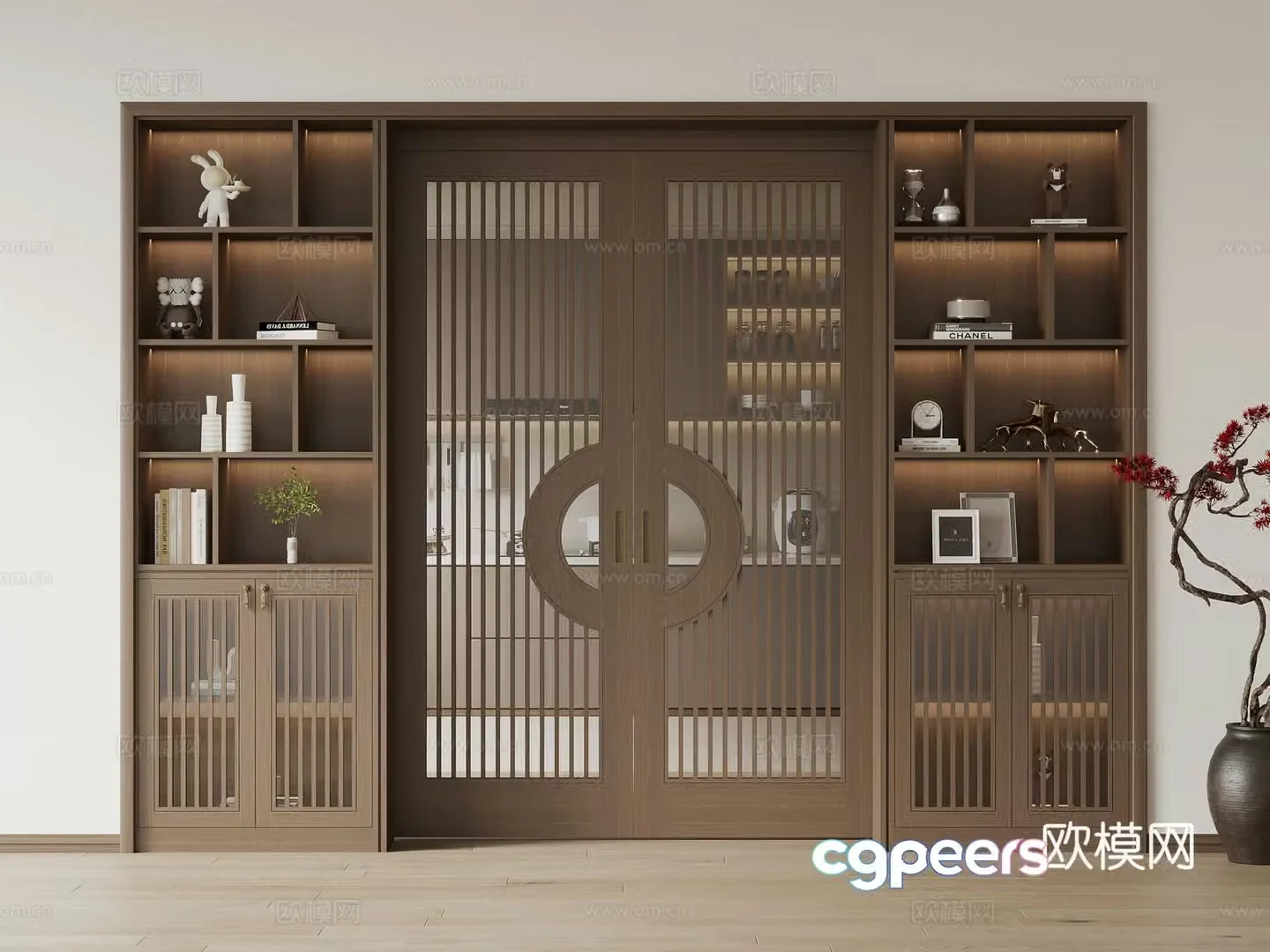 New Chinese style kitchen door sliding door door with cabinet pocket door 3d model