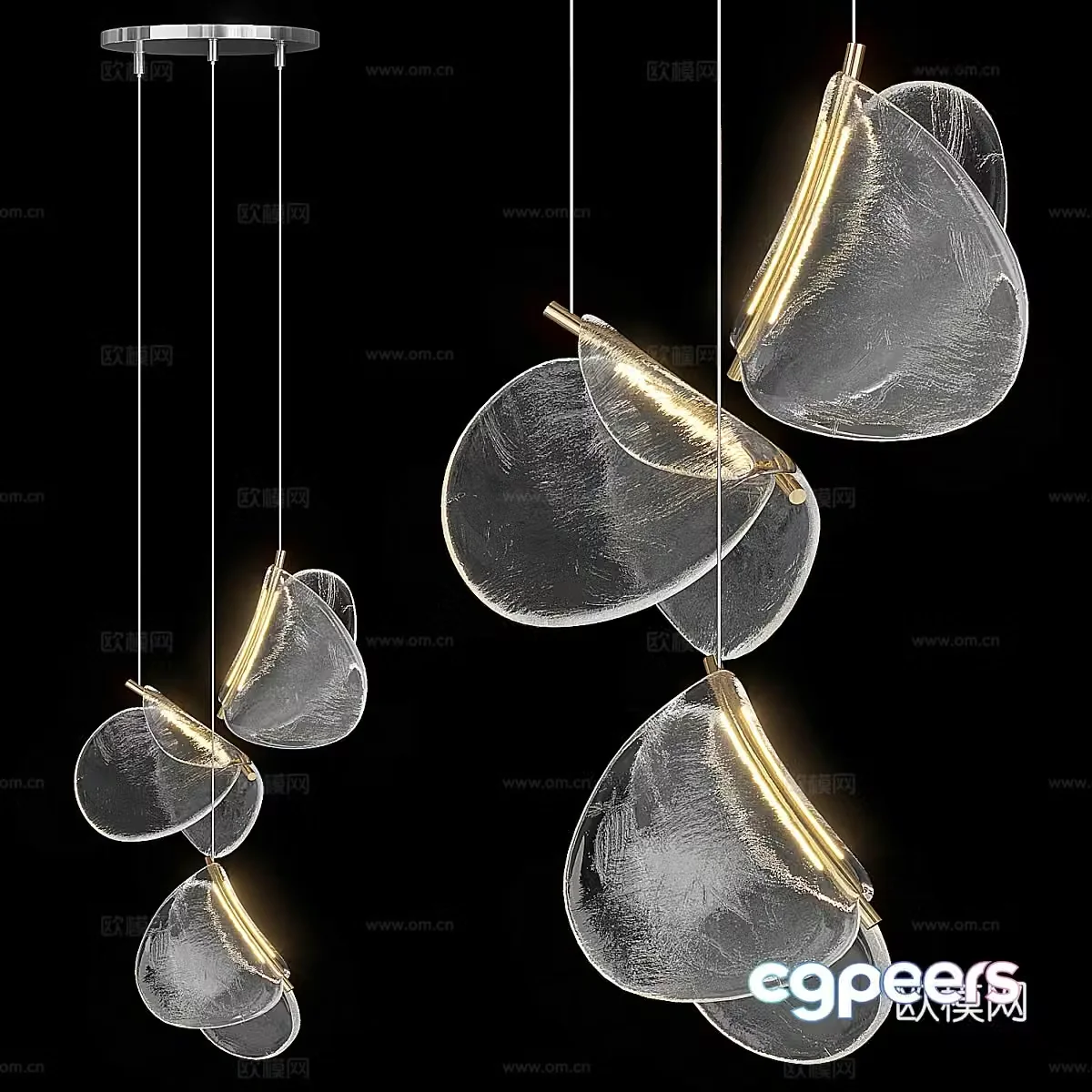 Modern light luxury metallic glass decorative chandelier 3d model