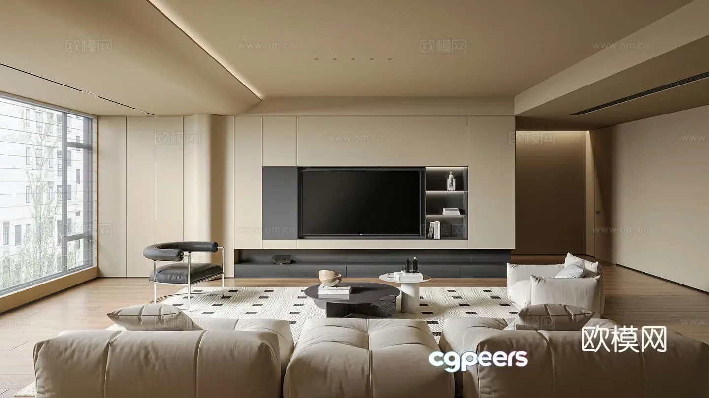 Modern living room TV background 3d model
