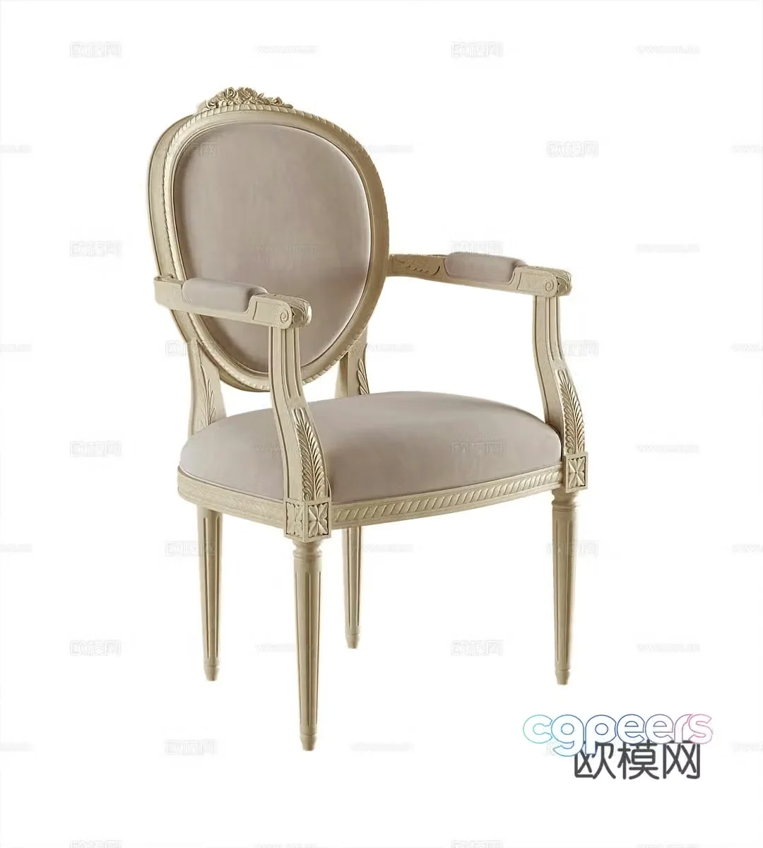 French single chair dining chair 3d model