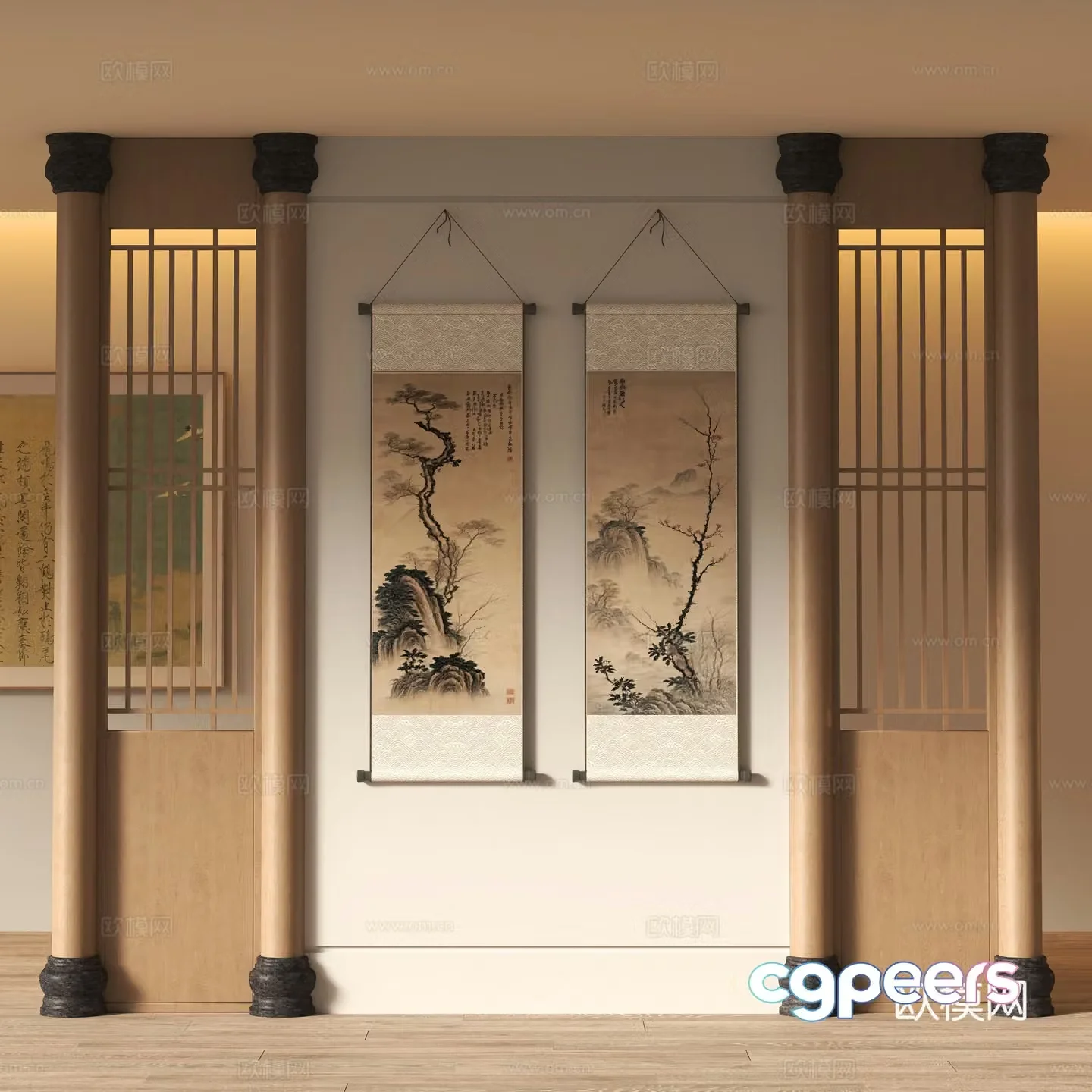 New Chinese style decorative hanging paintings Song style aesthetic calligraphy calligraphy and painting 3D model