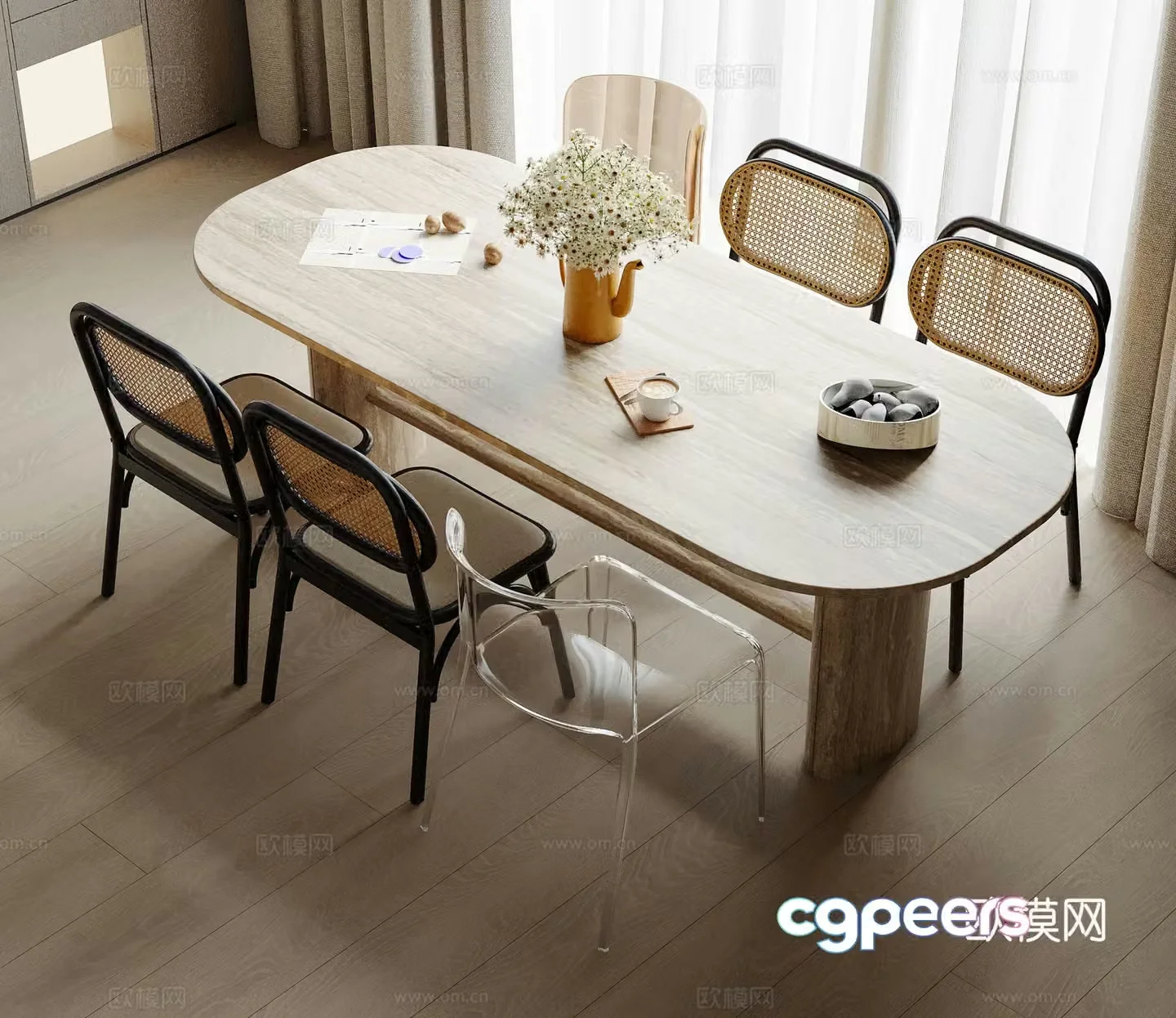 Modern dining table and chair 3d model