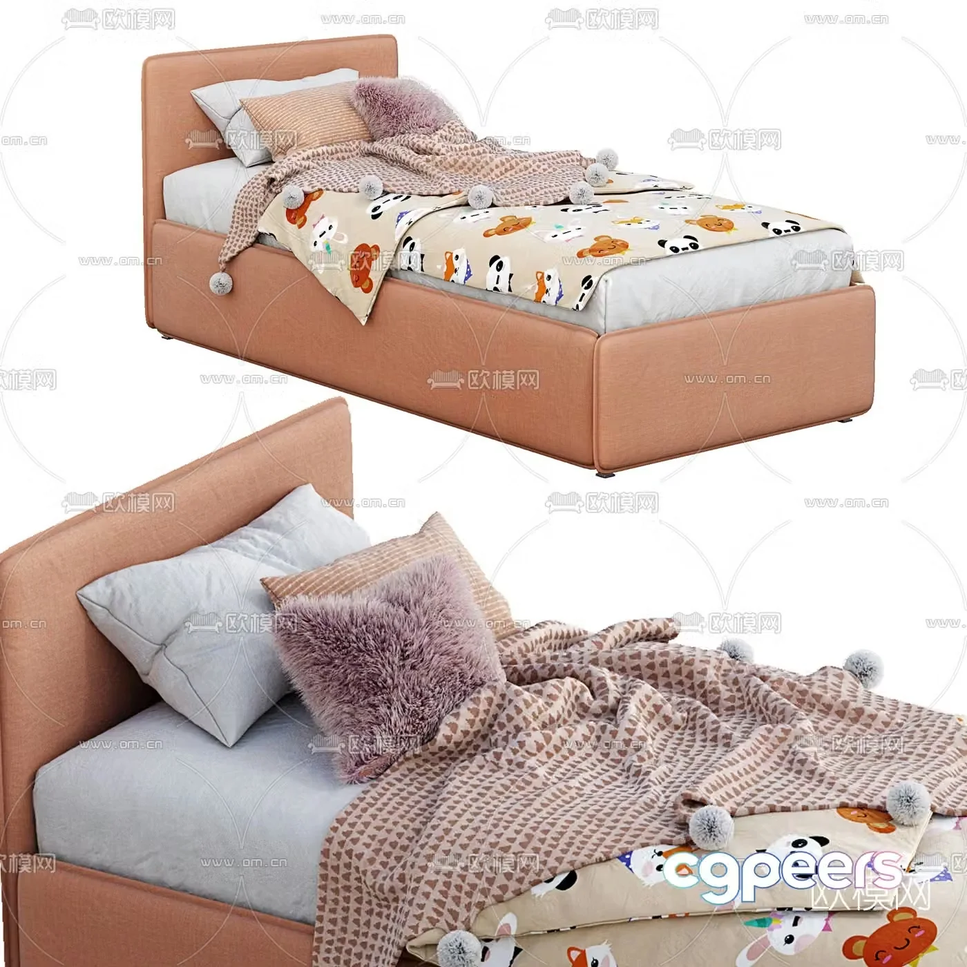 Modern fabric children’s single bed 3d model