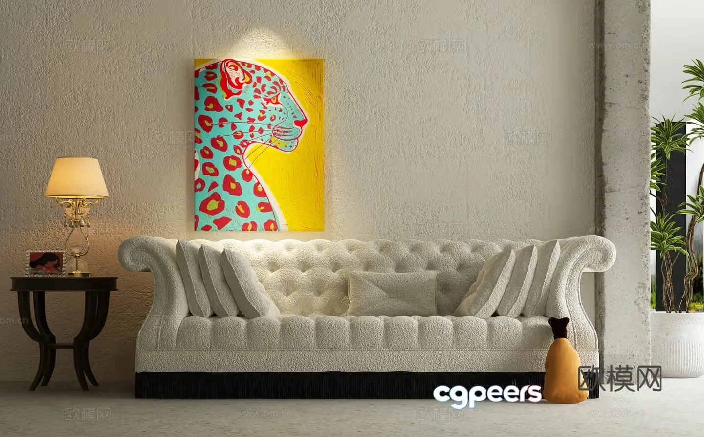French double sofa fabric sofa 3d model