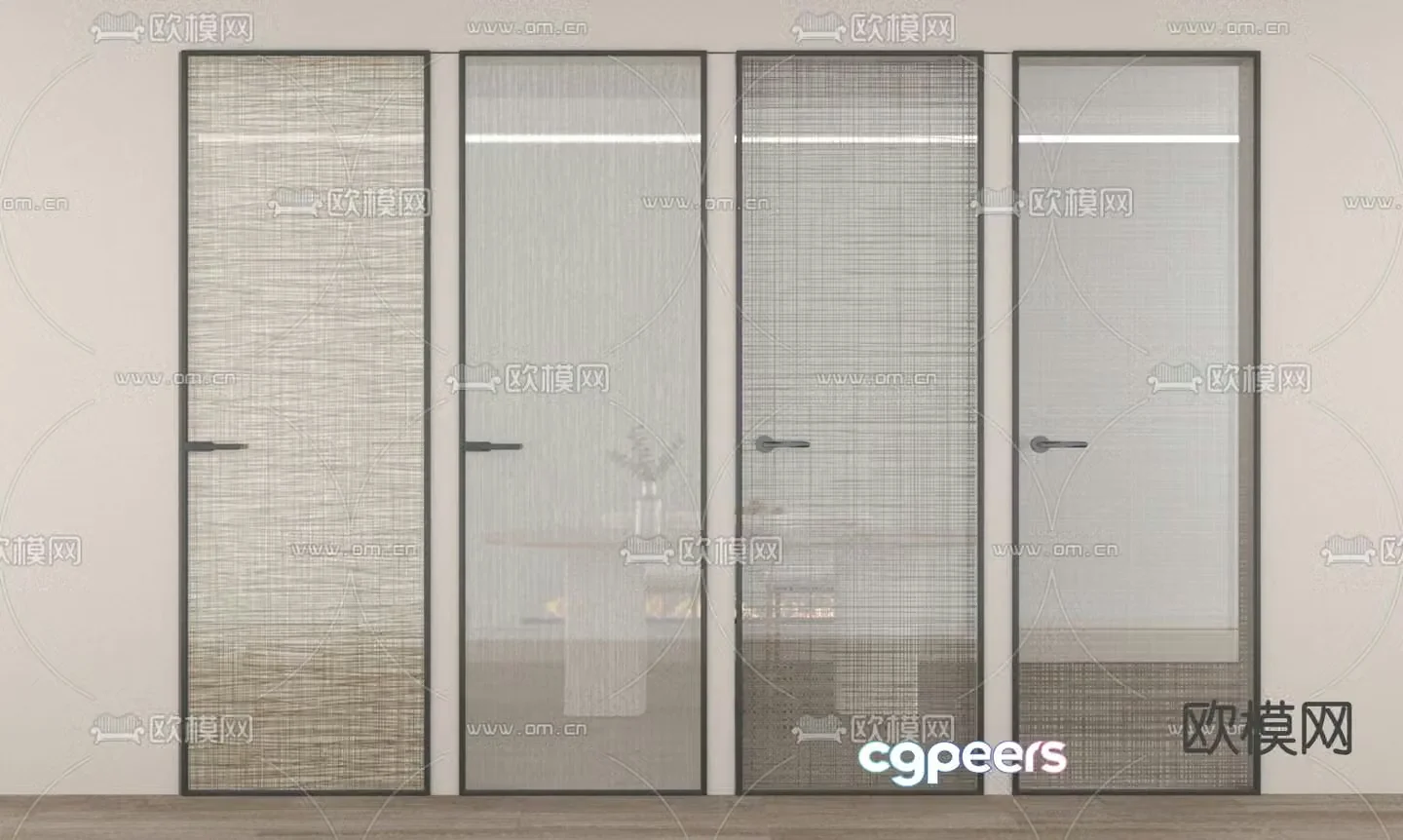 Wired glass door single door bathroom door 3d model