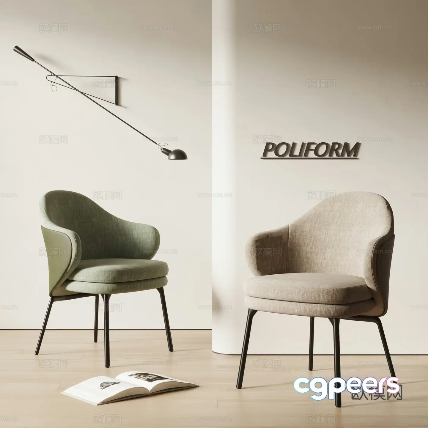 Poliform modern leisure chair sofa chair fabric chair wall light 3d model