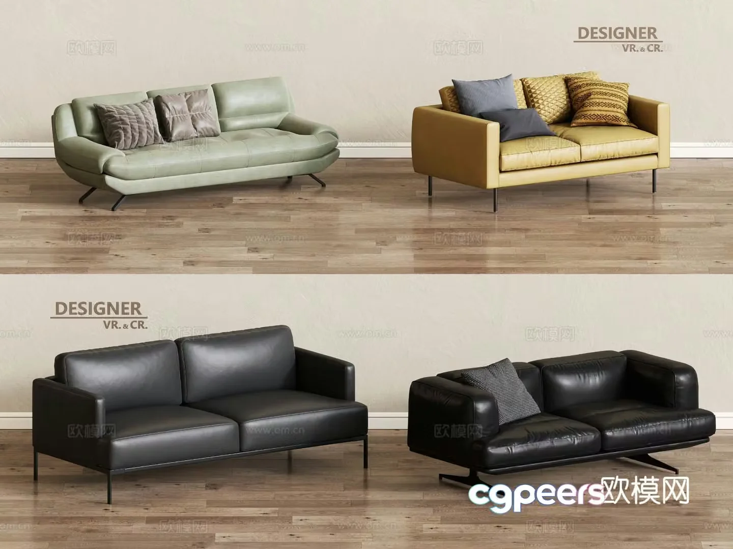 Double sofa leather sofa 3d model