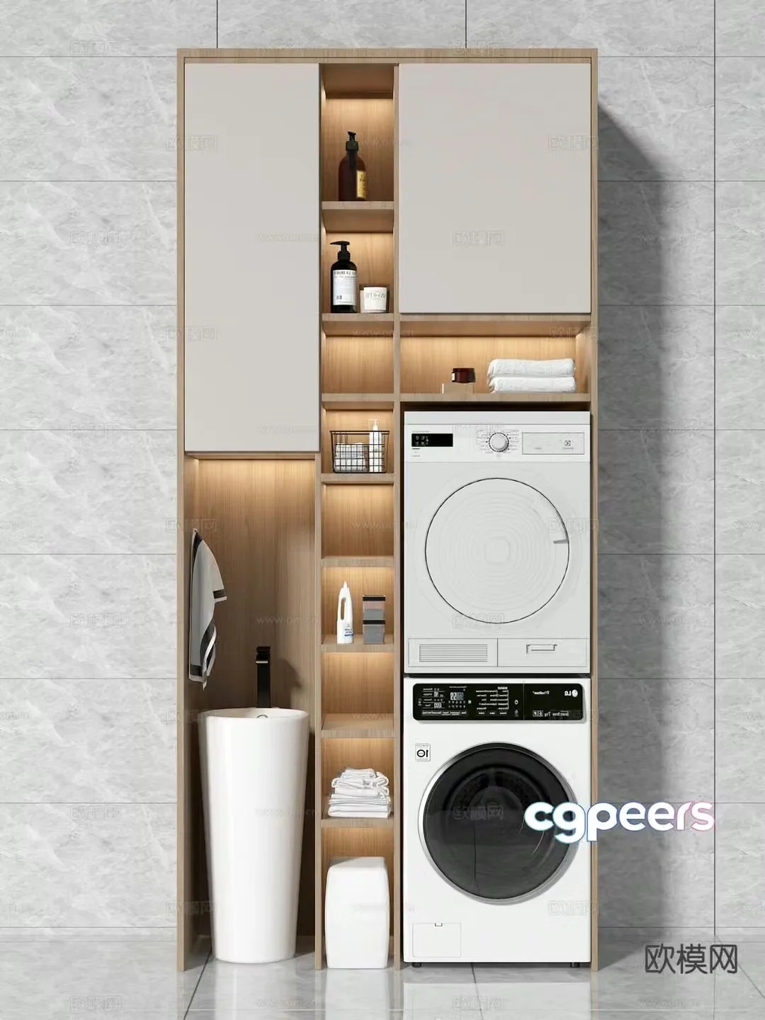 Modern balcony cabinet washing machine cabinet 3d model