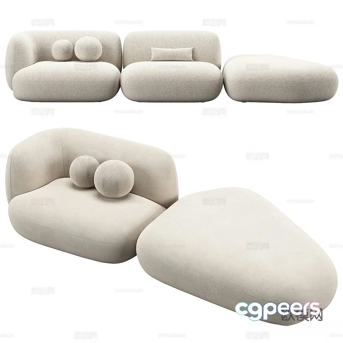 Modern fabric sofa special-shaped sofa 3d model