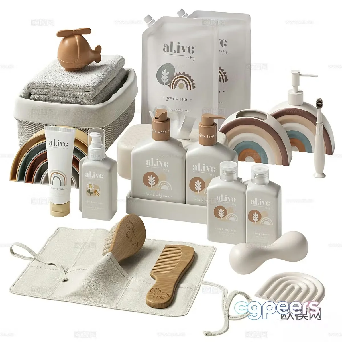 Modern cream style children’s toiletries 3d model