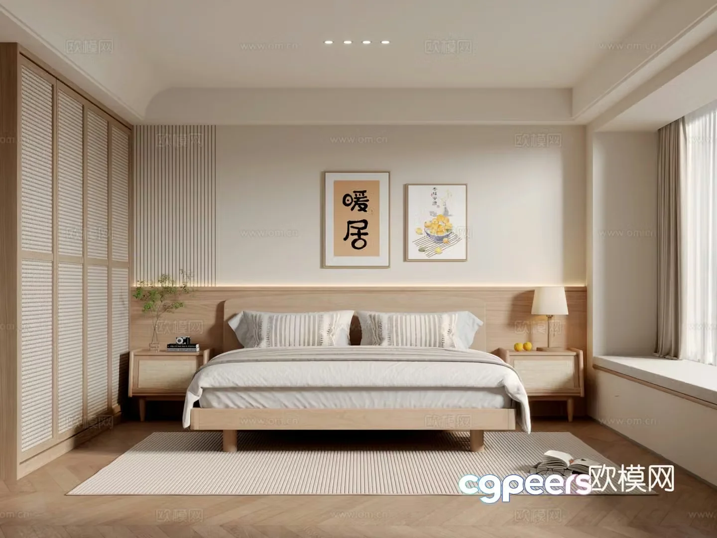Japanese style log style bedroom 3d model