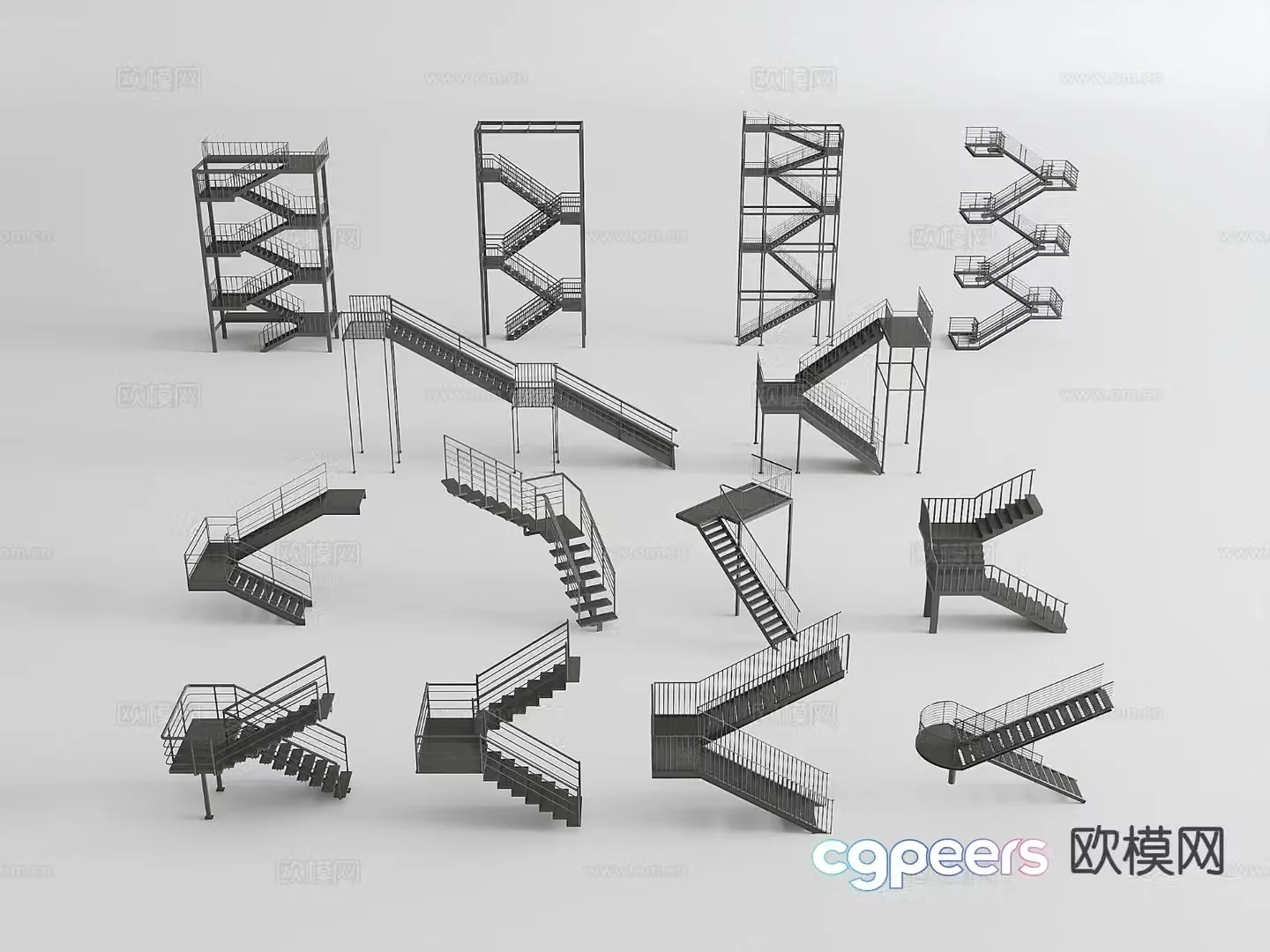Steel stairs fire stairs outdoor escape stairs metal fire stairs external stairs 3D model