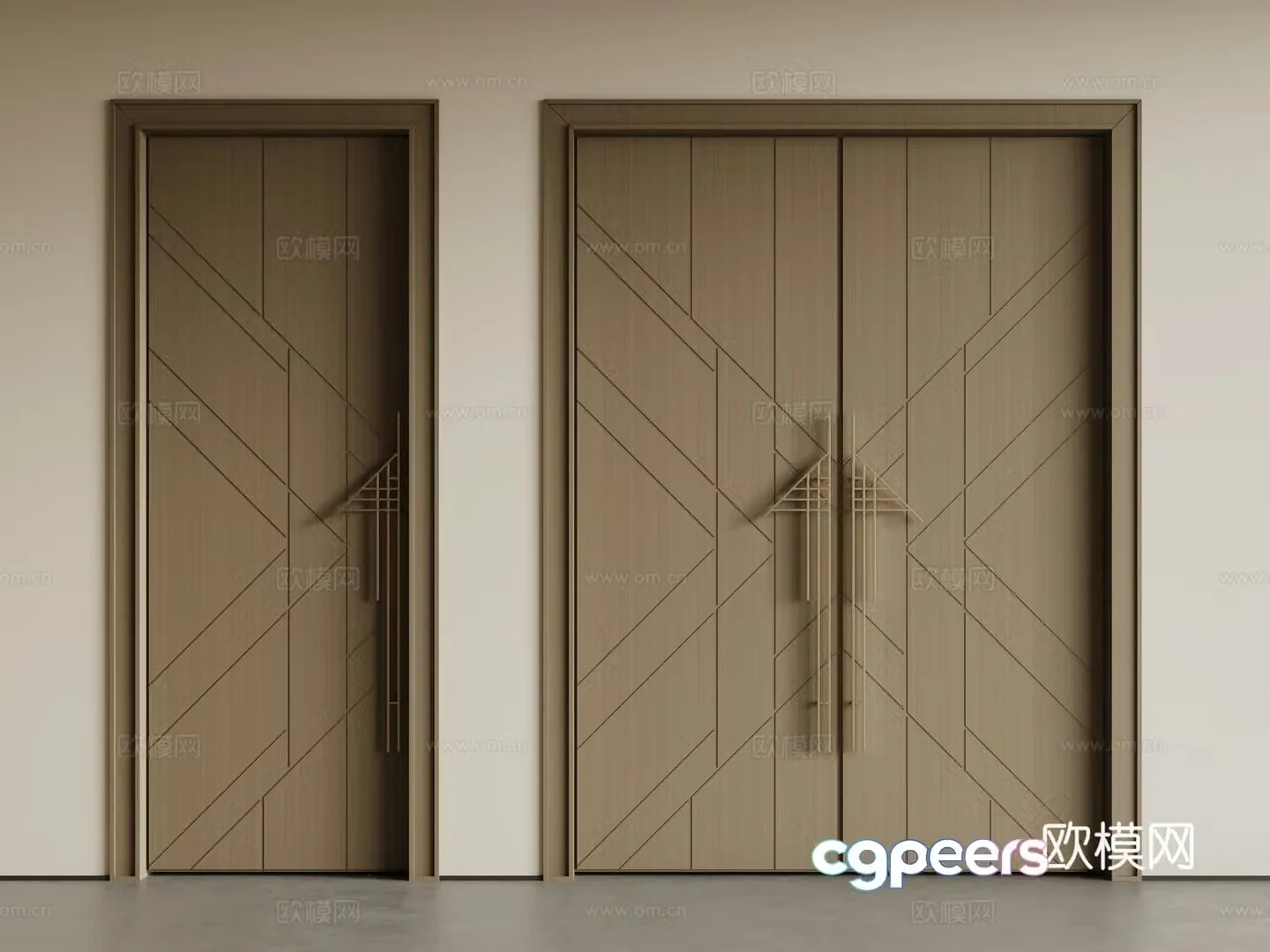 New Chinese style single-opening door double-opening door wooden door swing door 3D model