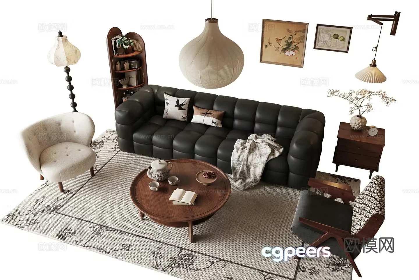 Middle style combination sofa 3D model