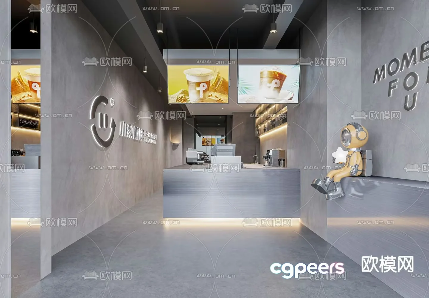 Modern Coffee Shop Interior 3D Model – 14033 – VRAY Render