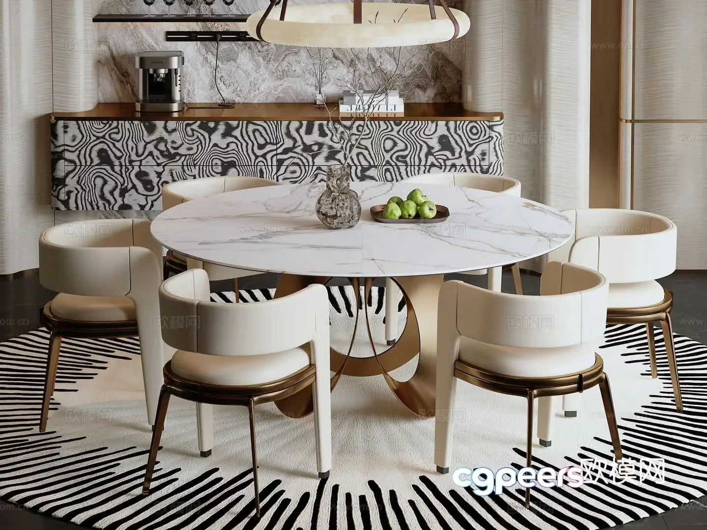 Modern light luxury dining table and chair combination 3D model