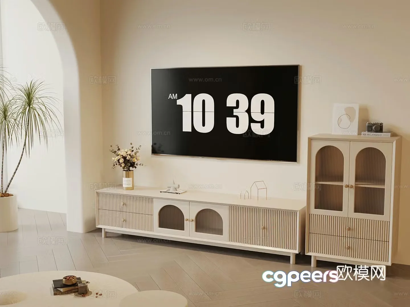 Modern creamy TV cabinet side cabinet 3d model