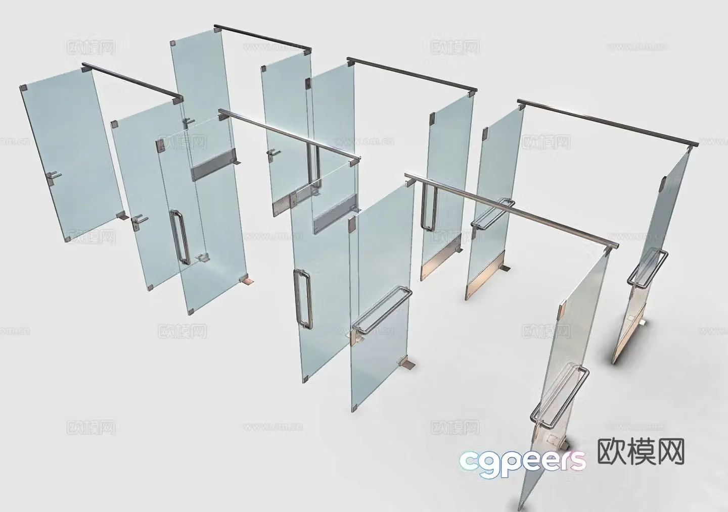 Modern glass door Office single-open glass door Glass single-open door Shower room glass door Office 3D model