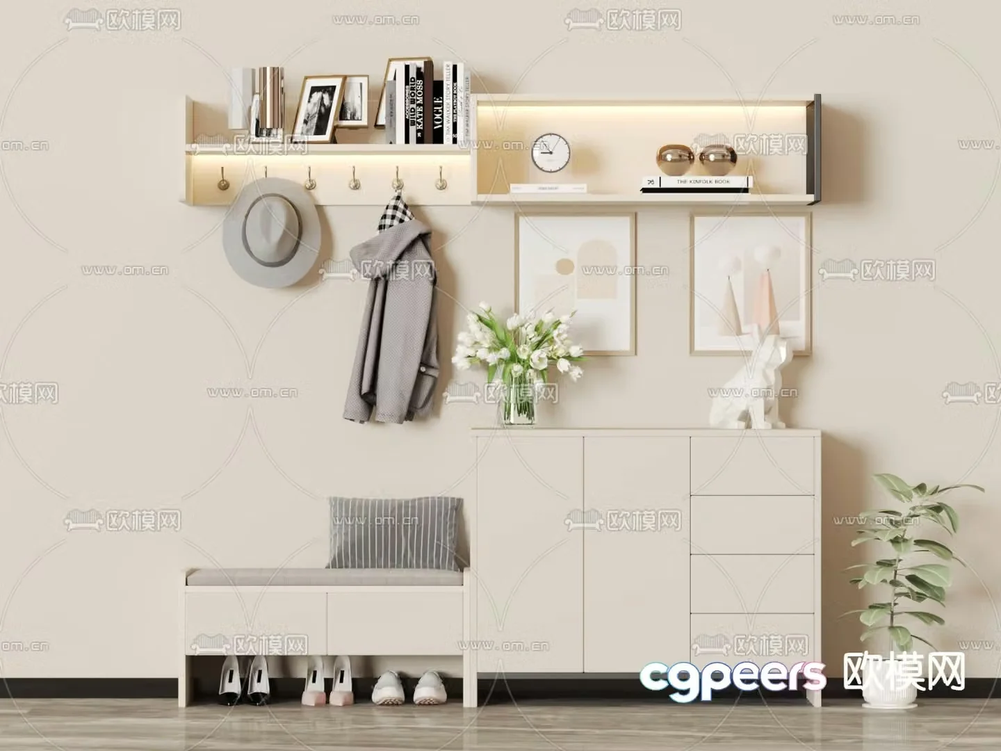 Cream style shoe cabinet 3d model