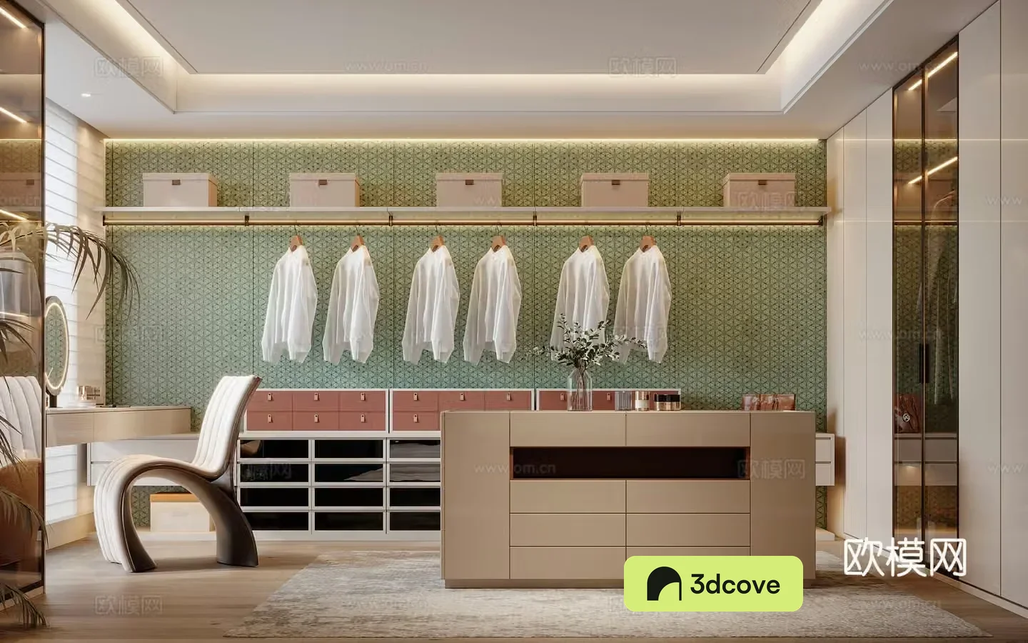 Modern cloakroom dressing table island
