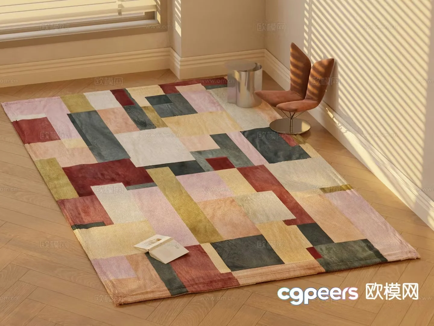 Modern square rug casual rug 3d model