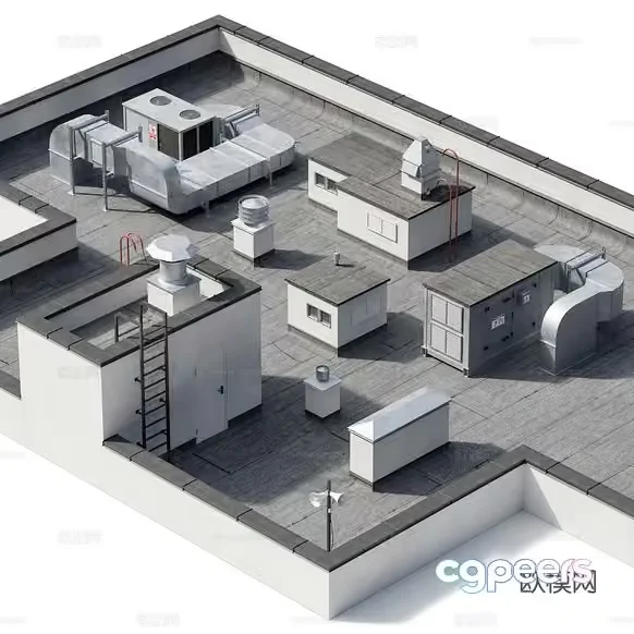 A Rooftop With Various Air Conditioning Units 3D Model – 17586 – CORONA Render